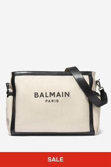 Balmain Baby Logo Print Changing Bag in Natural