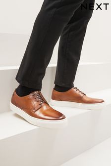 Tan Brown Leather Cupsole Derby Shoes