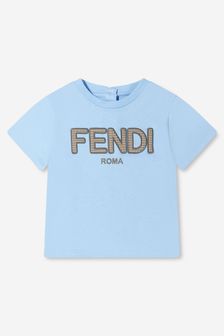 تيشرت أزرق بشعار للأولاد البيبي من Fendi Kids