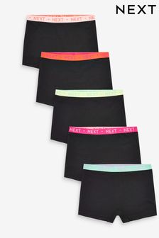 Black with Bright Elastic Shorts 5 Pack (2-16yrs)