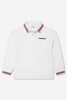 Burberry Kids Boys Christo Long Sleeve Polo Shirt in White