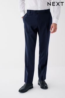Navy Blue Machine Washable Plain Front Smart Trousers