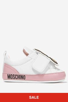 حذاء رياضي جلد أبيض دمية دب للبنات البيبي من Moschino Kids