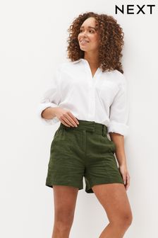 Khaki Green Linen Blend Boy Shorts