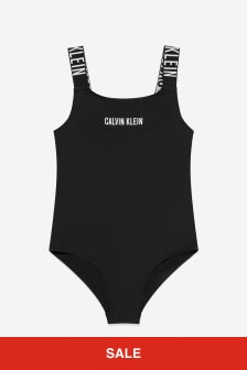 بدلة سباحة سوداء بشعار للبنات من Calvin Klein Jeans
