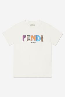 Fendi Kids Boys Logo Print T-Shirt in White