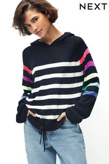 Navy Blue Stripe Linen Hoodie