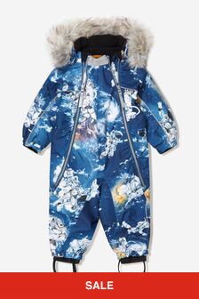 Molo 男の子の赤ちゃんフード付き宇宙スノースーツブルー