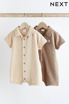 Neutral Textured Collar Jersey Rompers 2 Pack