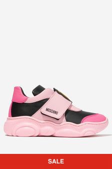 Moschino Kids Girls Leather Teddy Bear Strap Trainers in Pink