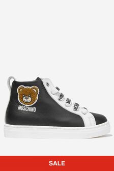 Moschino Kids Leather Teddy Patch High Top Trainers in Black