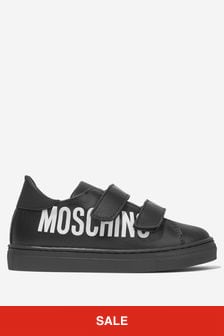 Moschino Kids Leather Maxi Logo Trainers in Black