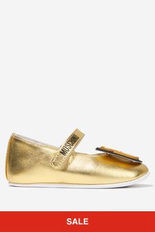 حذاء جلد ذهبي دمية دب ماري جين للبنات البيبي من Moschino Kids
