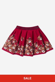 Monnalisa Girls Teddy Bear Neoprene Skirt in Red