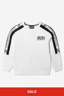 EA7 엠포리오 Armani 소년 로고 테이프 스웨트 셔츠 화이트