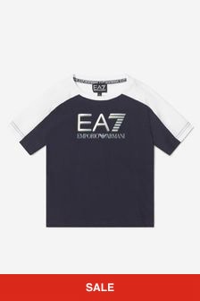 EA7 Emporio Armani Boys Train Athletic Colourblock T-Shirt in Blue