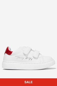 حذاء رياضي أبيض بحزام لاصق بقبة منخفضة للبنات من Tommy Hilfiger