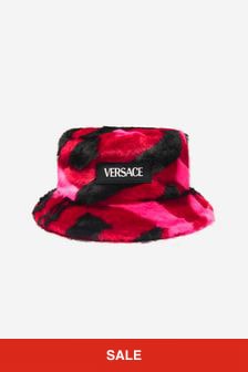 Versace Girls Faux Fur Bucket Hat in Red