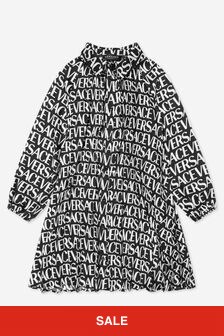 Versace Girls Long Sleeve Logo Dress in Black