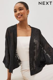 Black Sheer Embroidered Kimono