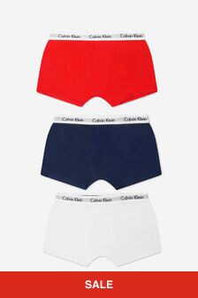 حزمة من 3 طقم ملابس داخلية شورتات بوكسر قطن لون أحمر للأولاد من Calvin Klein