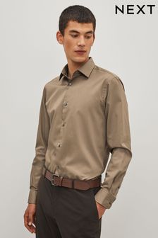 Neutral Brown Easy Care Textured Shirt