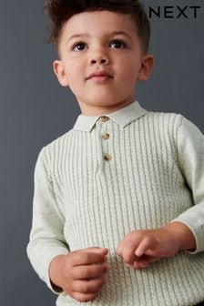 Grey Cable Knit Smart Long Sleeve Polo Shirt (3mths-7yrs)