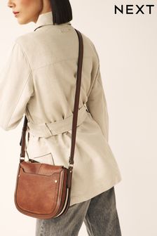 Tan Brown Saddle Cross-Body Bag