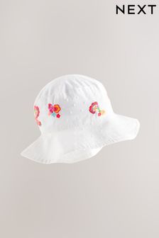 White Embroidered Low Back Bucket Hat (3mths-10yrs)