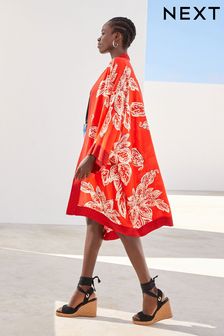 Red Leaf Longline Kimono Cover-Up