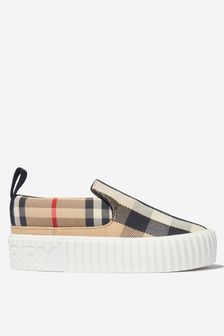 Burberry Kids Andrew Check Slip-On Trainers in Beige