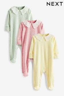 Multi Pastel Baby Collared Sleepsuits 3 Pack (0-2yrs)