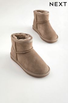 Taupe Grey Warm Lined Water Repellent Suede Pull-On Boots