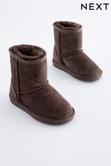 Chocolate Brown Short Suede Faux Fur Lined Water Repellent Pull-On Suede Boots