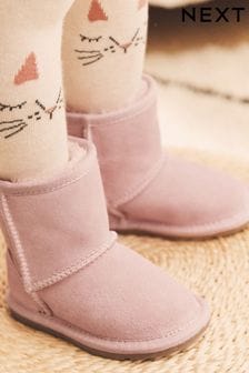 Pink Suede Faux Fur Lined Water Repellent Pull-On Suede Boots