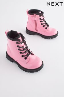 Pink Warm Lined Lace-Up Boots