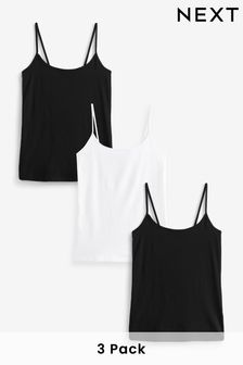 Black/Black/White Thin Strap Vest 3 Packs