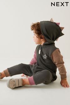 Charcoal Grey Colourblock Dinosaur Spike Jersey All-In-One (3mths-7yrs)