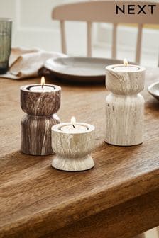 Natural Set of 3 Natural Marble Effect Shaped Tealight Holders