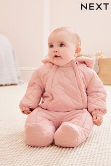 Pink Quilted Baby All In One Pramsuit (0mths-2yrs)