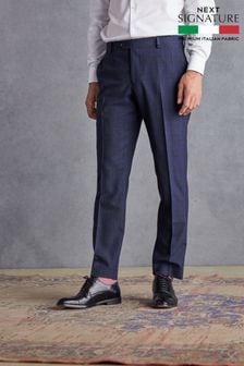 Navy Signature Italian Fabric Check Suit: Trousers