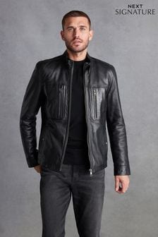 Black Leather Signature Utility Jacket