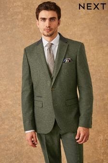 Green Slim Fit Trimmed Donegal Suit: Jacket