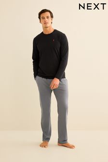 Black/Grey Long Sleeve Jersey Pyjamas Set