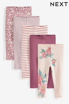 Pink Floral Rib Jersey Leggings 5 Pack (3mths-7yrs)