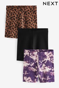 Animal Print/Black/Purple Tie Dye Print 3 Pack Cycle Shorts (3-16yrs)
