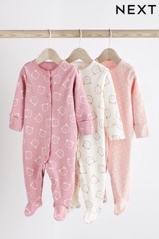 Pink Cotton Baby Sleepsuits 3 Pack (0-2yrs)