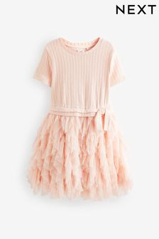 Pink Textured Mesh Frill Dress (3-12yrs)