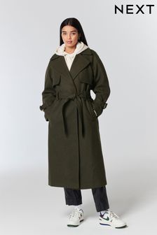 Khaki Green Belted Quilt Lined Trench Style Coat