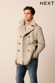 Neutral Soft Touch Herringbone Peacoat